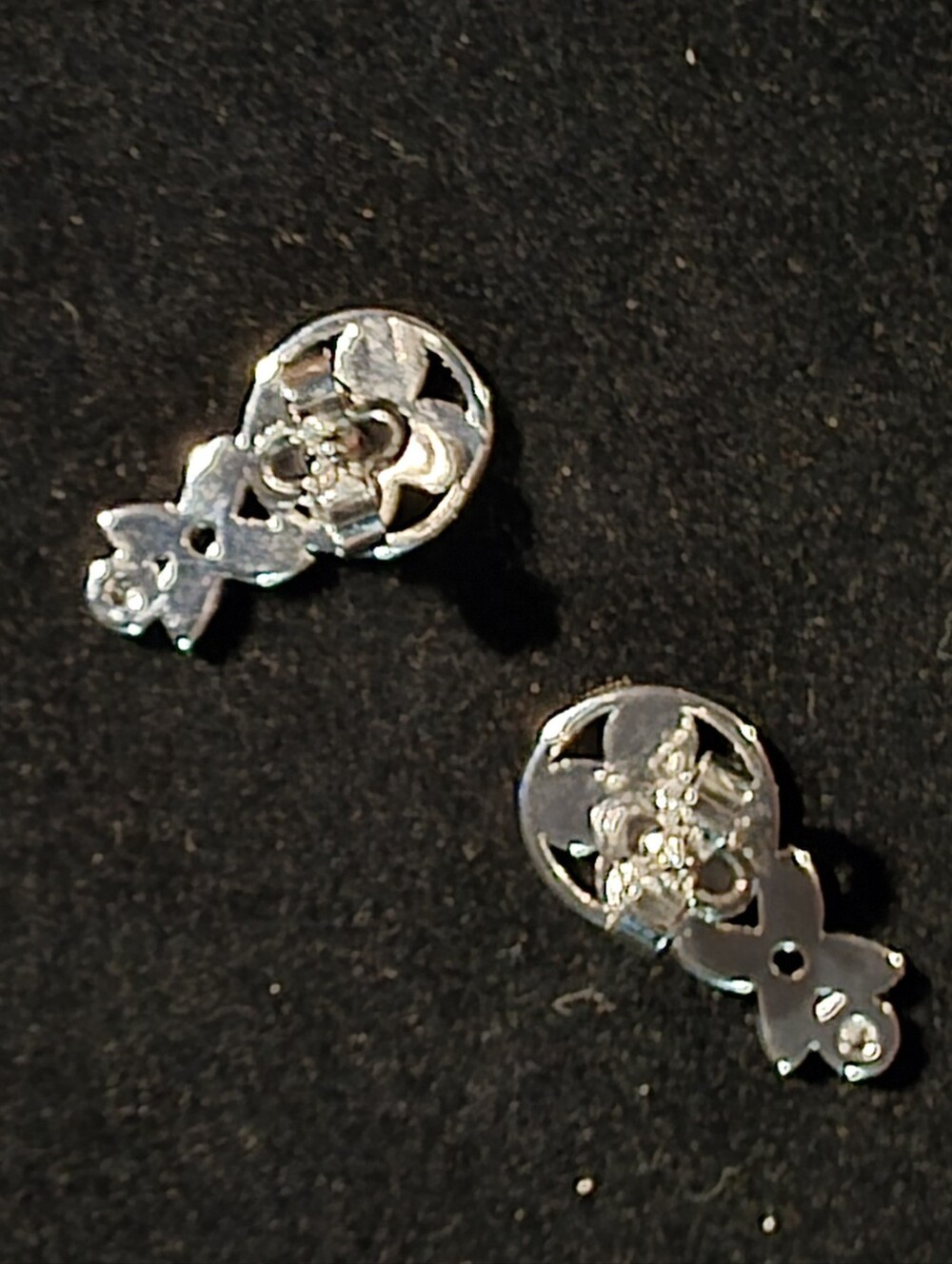 USED...LV Silver With Crystals Floral Drop Stud Earrings - Women Jewelry - Picture 4 of 9